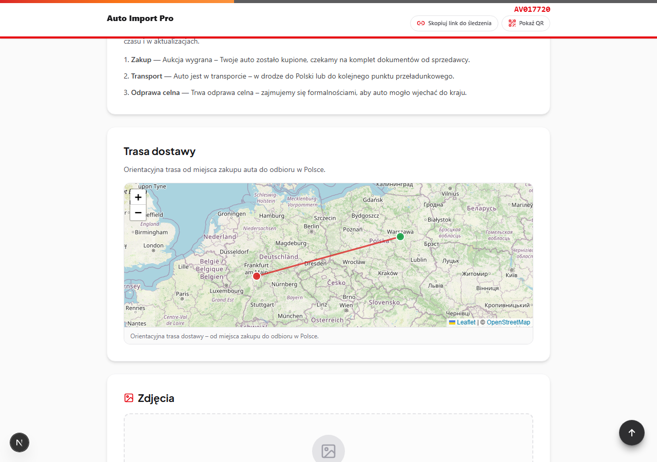 Panel /track: Status i ETA
